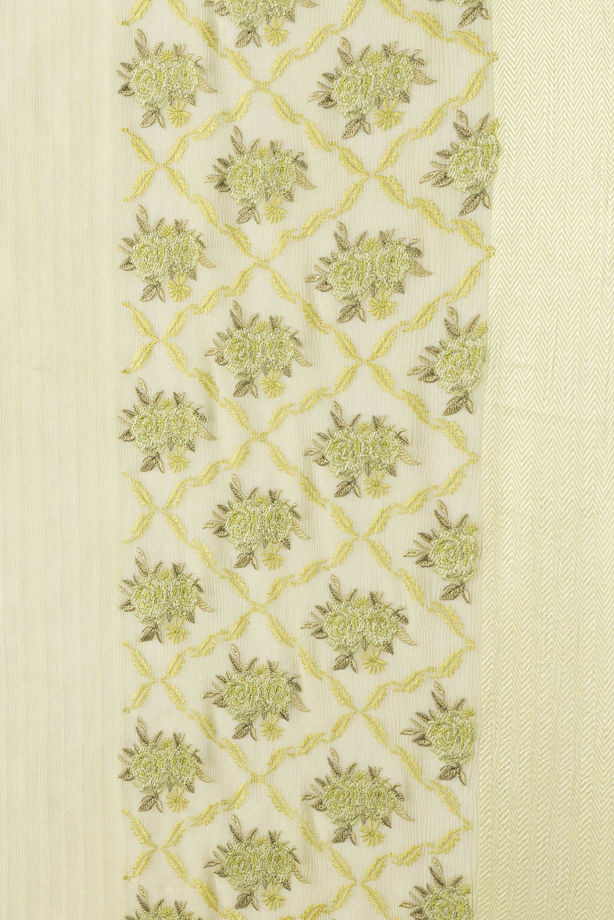 Border image of Pista Green Dual Tone Mysore Chiffon Saree with Stripes on the body and Embroidery Border. 