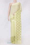 Pista Green Dual Tone Mysore Chiffon Saree with Stripes on the body and Embroidery Border.  displayed on a mannequin