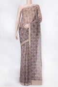 Brown Dual Tone Organza Silk Saree with Printed design on the body and Embroidery Border displayed on a mannequin