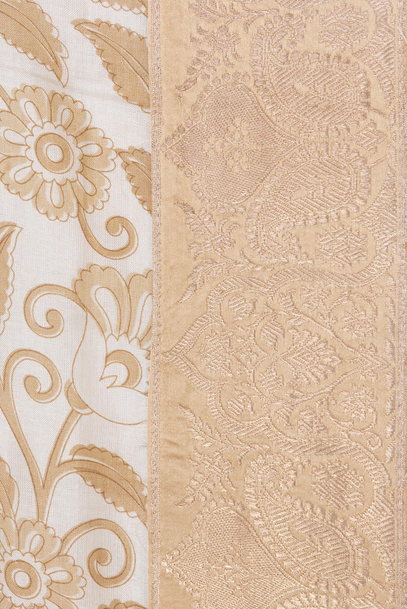 Border image of Off White Dual Tone Tussar Silk Saree with Printed design on the body and Zari Border. 