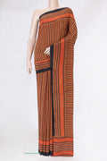 Black Dual Tone Crepe Saree with Printed design on the body and Printed Border.  displayed on a mannequin