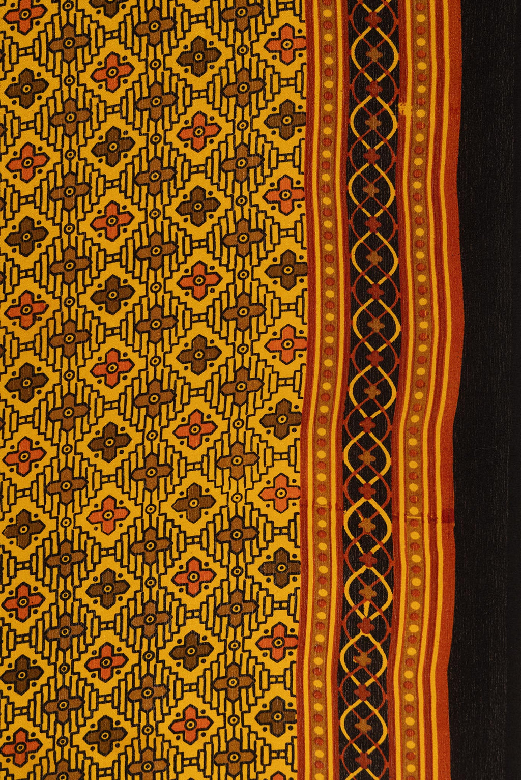 Border image of Mustard Dual Tone Printed Silk Saree with Printed design on the body and Plain Border. 
