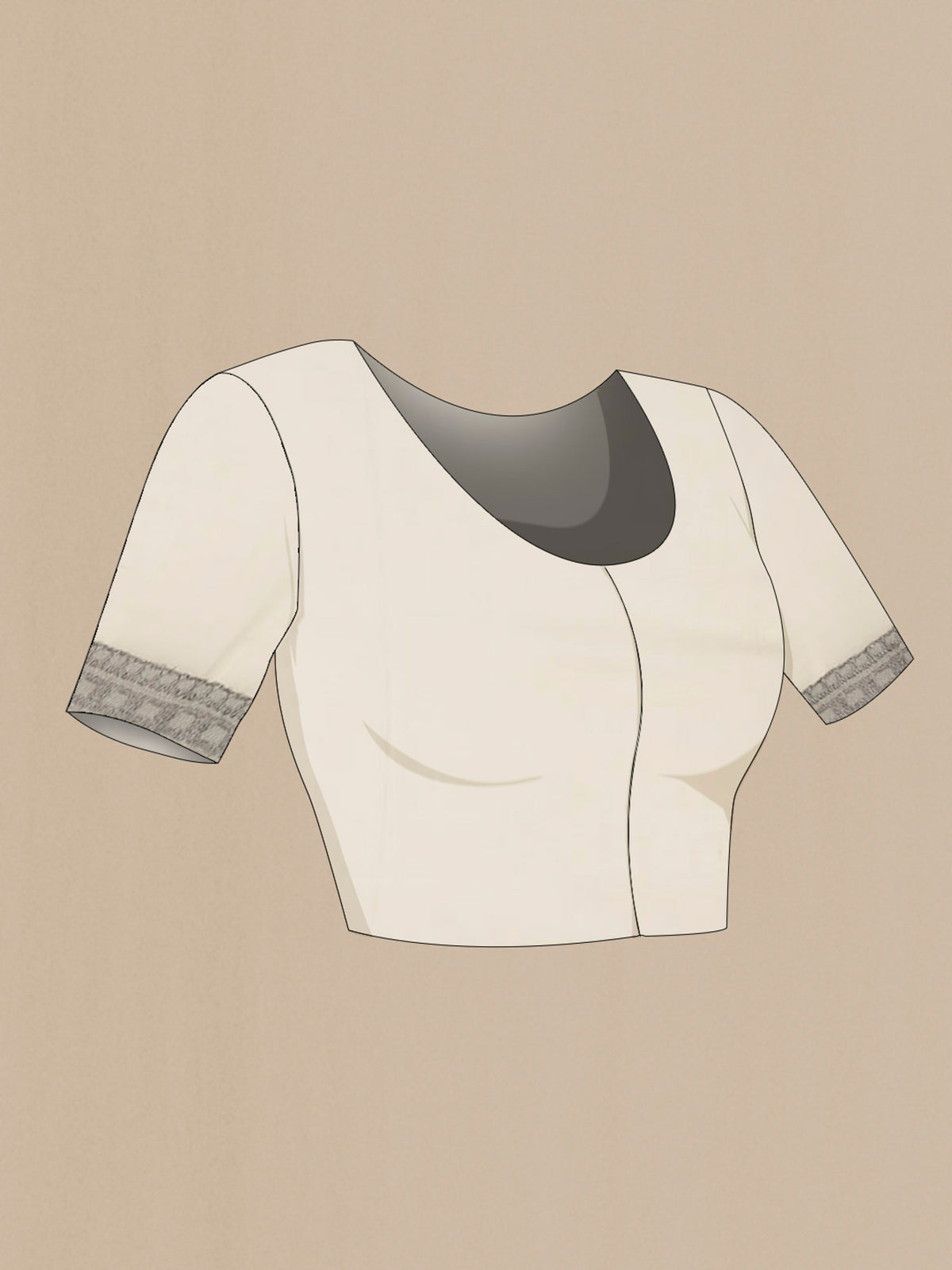 Close up image of the blouse of Beige Banarasi Georgette Saree with Zari Butta on the body and Zari Border
