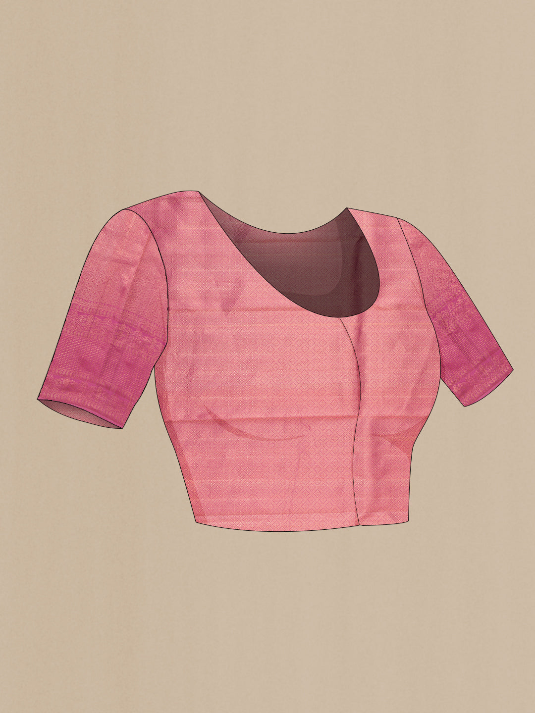 Close up image of the blouse of Pink Dual Tone Kanjivaram Silk Saree with Zari Brocade on the body and Fancy Border. 