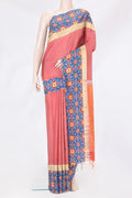 Red Dual Tone Kanchipuram Silk Saree with Printed design on the body and Printed Border.  displayed on a mannequin
