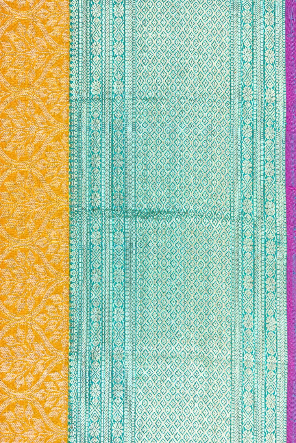 Border image of Mustard Dual Tone Kanchipuram Silk Saree with Zari Brocade on the body and Zari Border. 