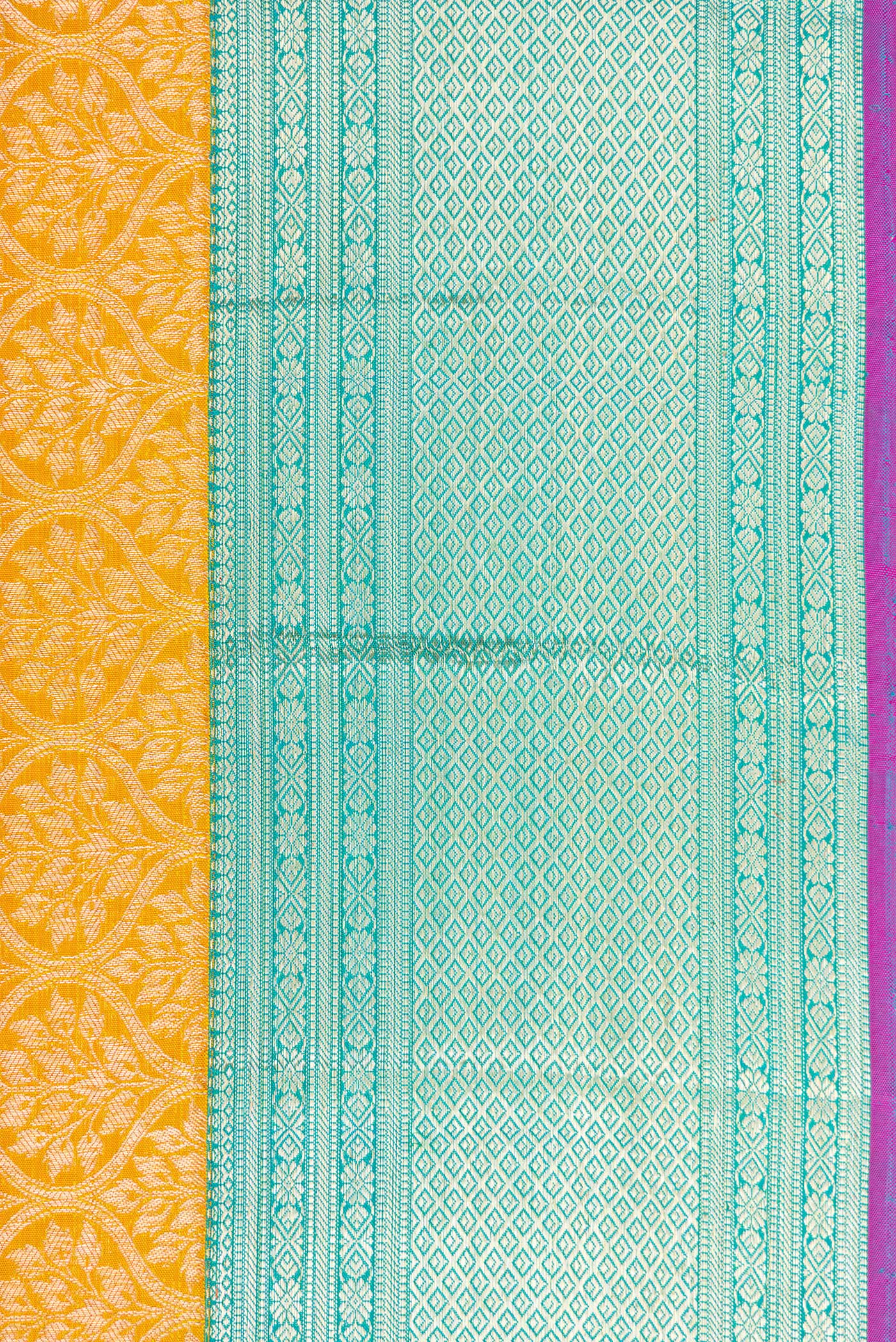 Border image of Mustard Dual Tone Kanchipuram Silk Saree with Zari Brocade on the body and Zari Border. 