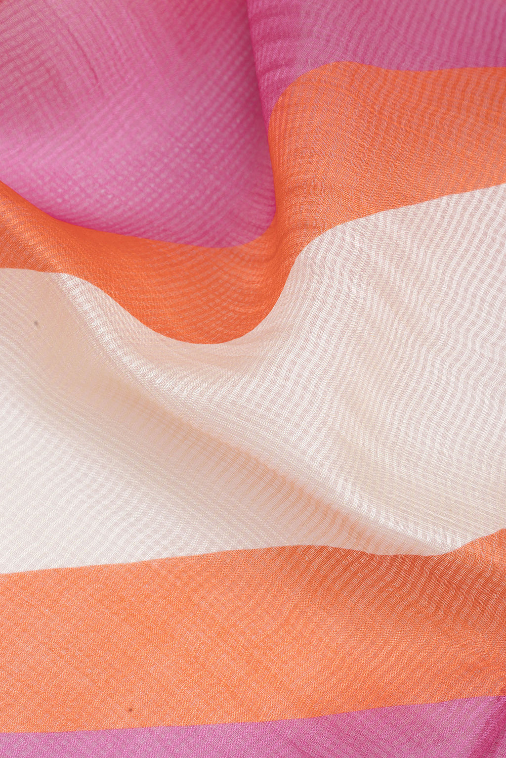 Close up of Multi Color Kota Silk Saree with Printed design on the body and Zari Border.  displaying folds
