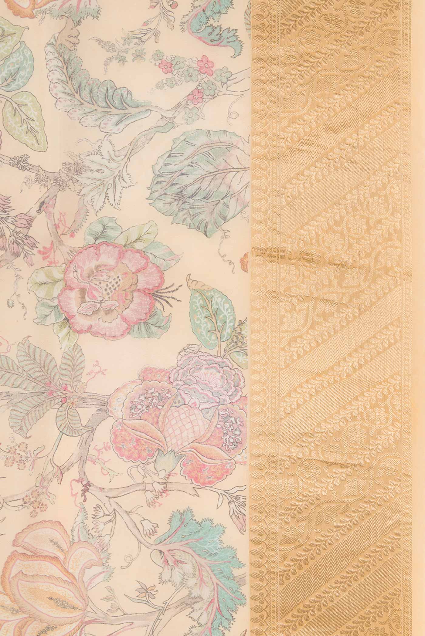 Border image of Sandal Dual Tone Organza Silk Saree with Printed design on the body and Zari Border. 