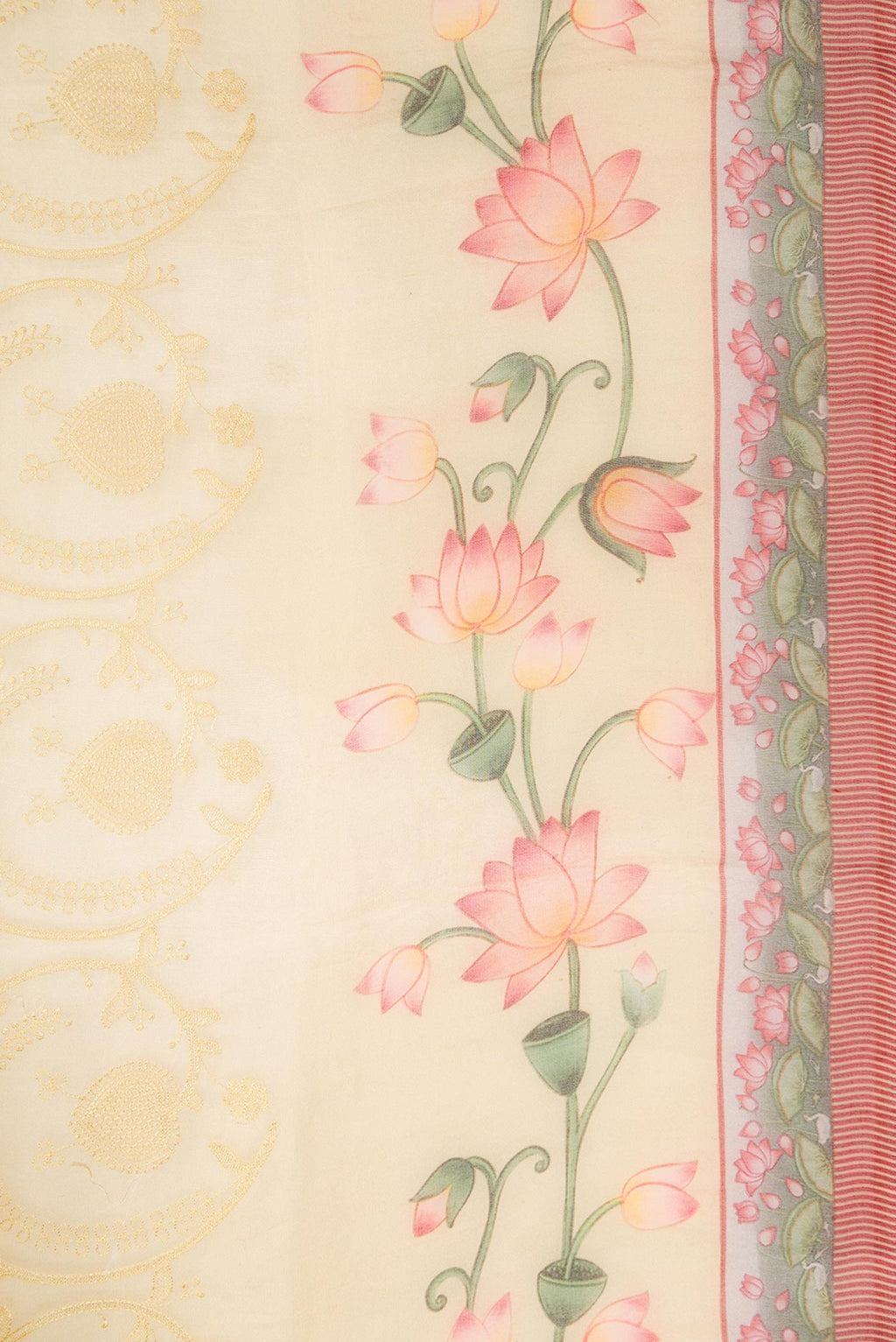 Border image of Sandal Dual Tone Organza Silk Saree with Embroidery on the body and Printed Border. 