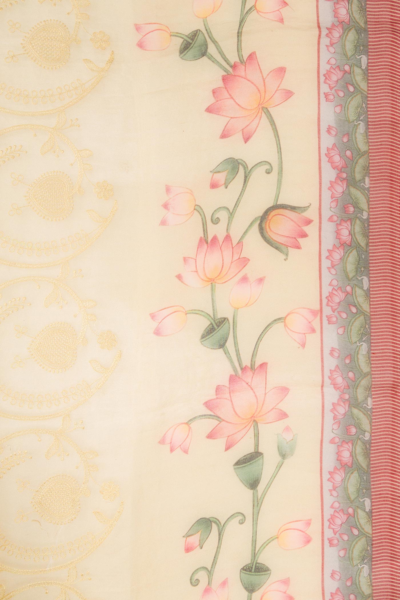 Border image of Sandal Dual Tone Organza Silk Saree with Embroidery on the body and Printed Border. 