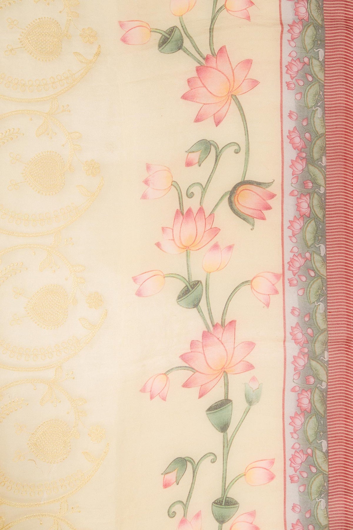 Border image of Sandal Dual Tone Organza Silk Saree with Embroidery on the body and Printed Border. 