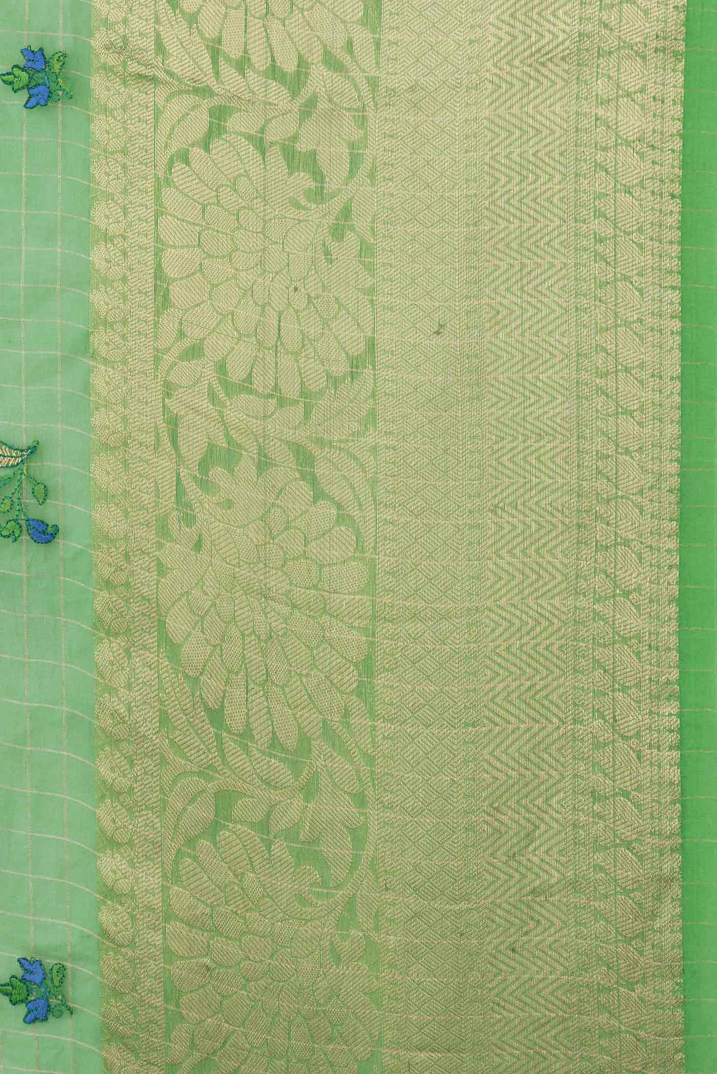 Border image of Light Green Dual Tone Organza Silk Saree with Embroidery on the body and Zari Border. 