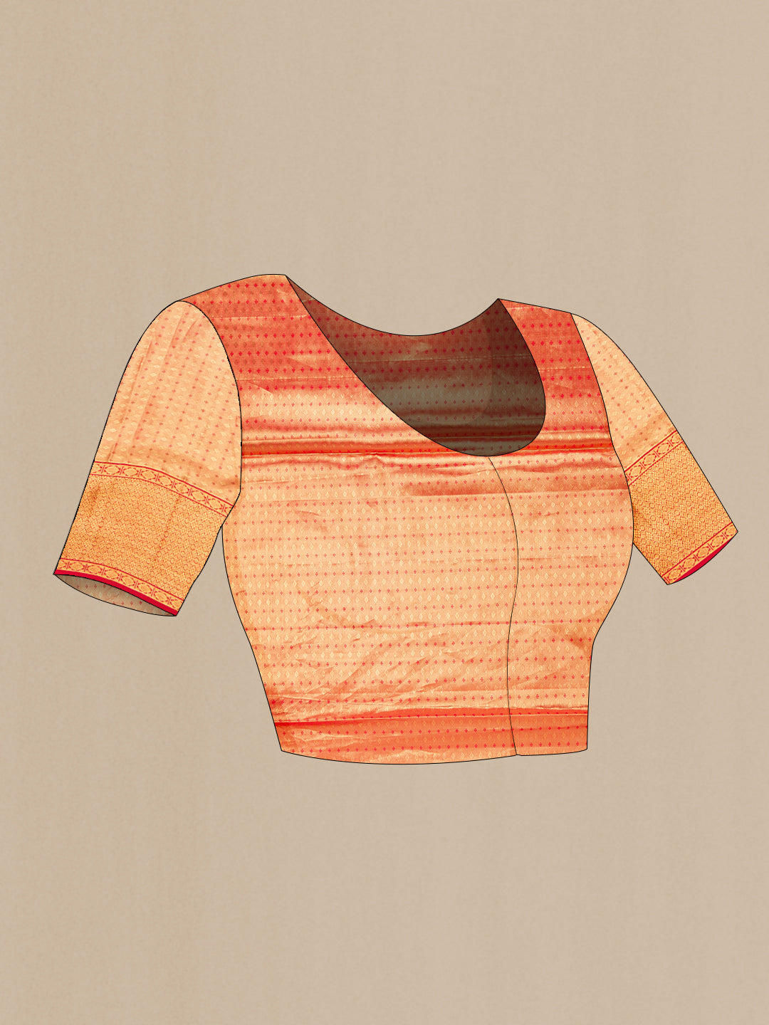 Close up image of the blouse of Gold Dual Tone Kanchipuram Tissue Silk Saree with Zari Brocade on the body and Zari Border. 