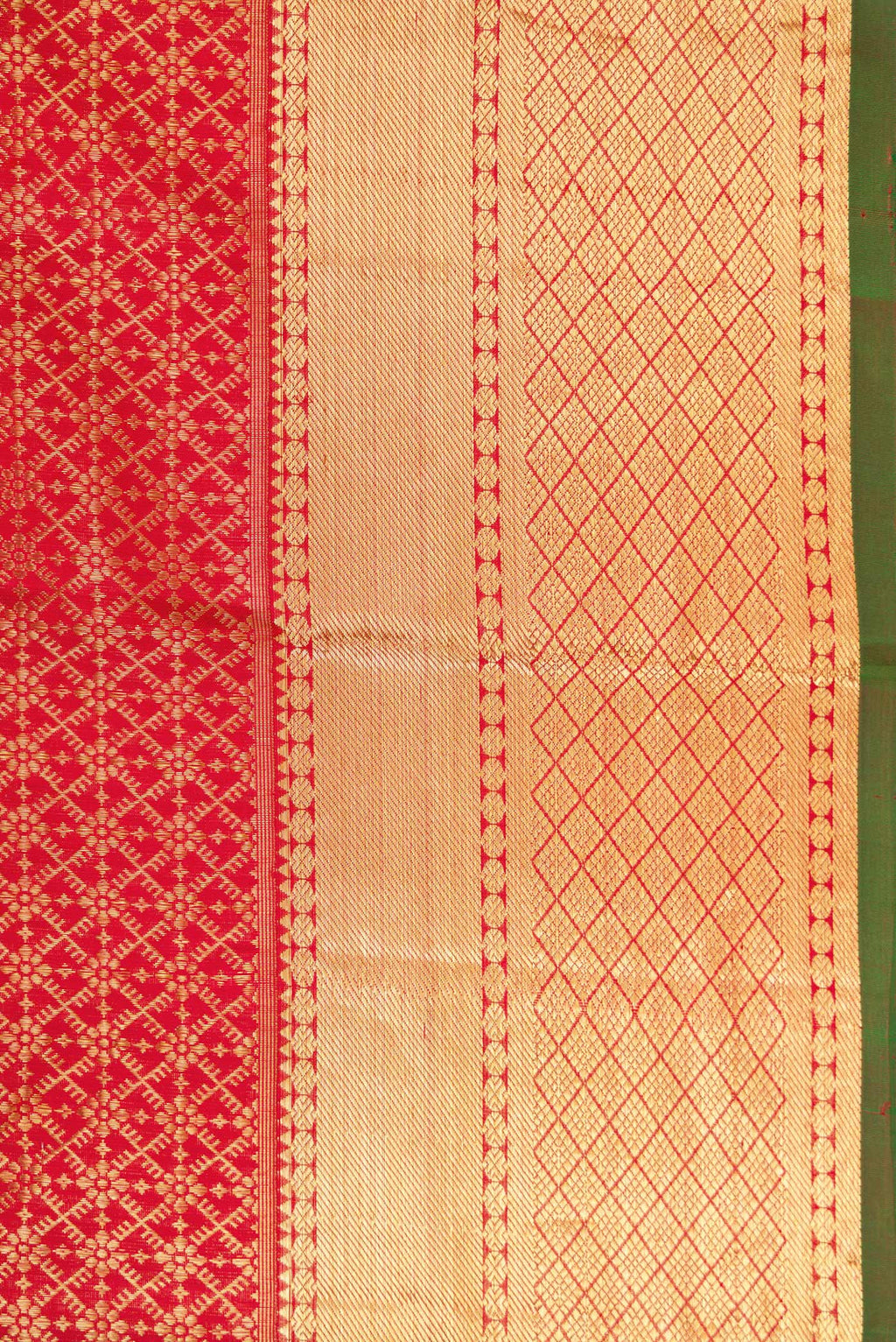 Border image of Red Dual Tone Kanjivaram Silk Saree with Zari Brocade on the body and Zari Border. 