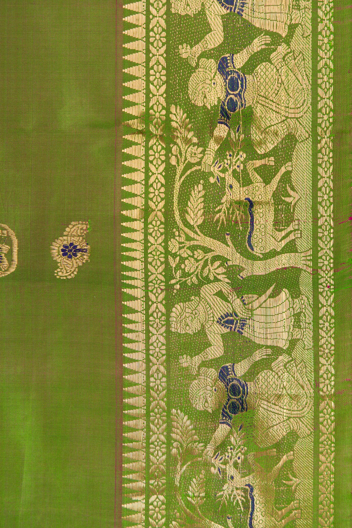 Border image of Green Dual Tone Baluchari Silk Saree with Zari And Thread Butta on the body and Zari Border. 