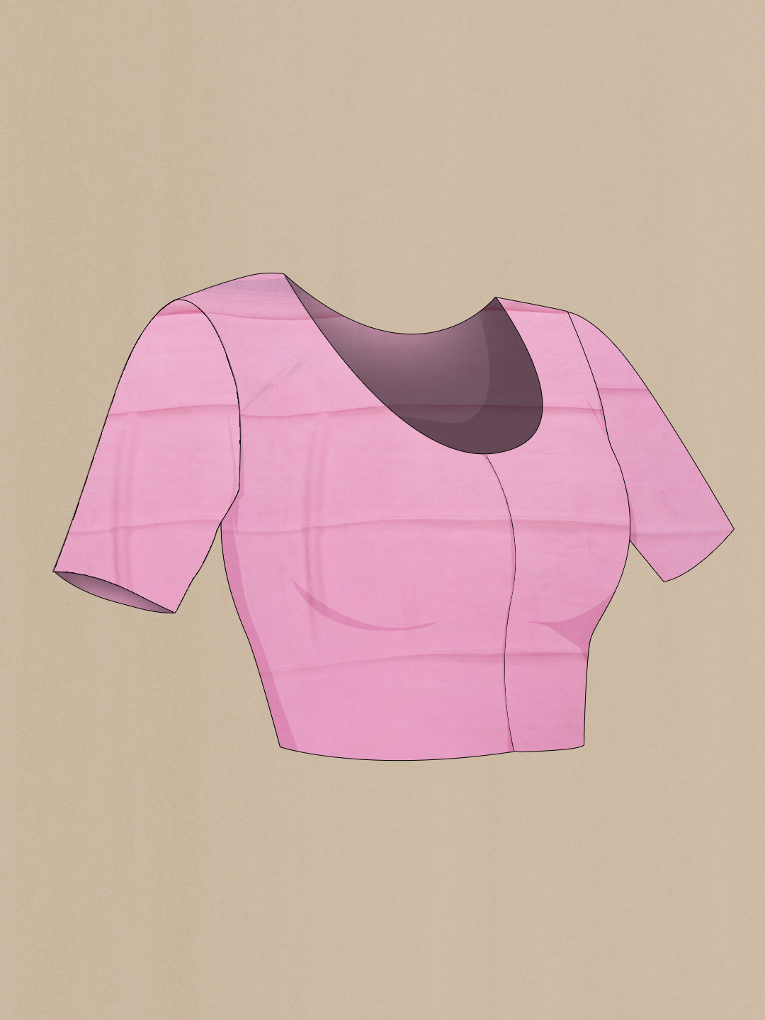 Close up image of the blouse of Pink Dual Tone Mysore Georgette SareePrinted design on the body and Zari Border