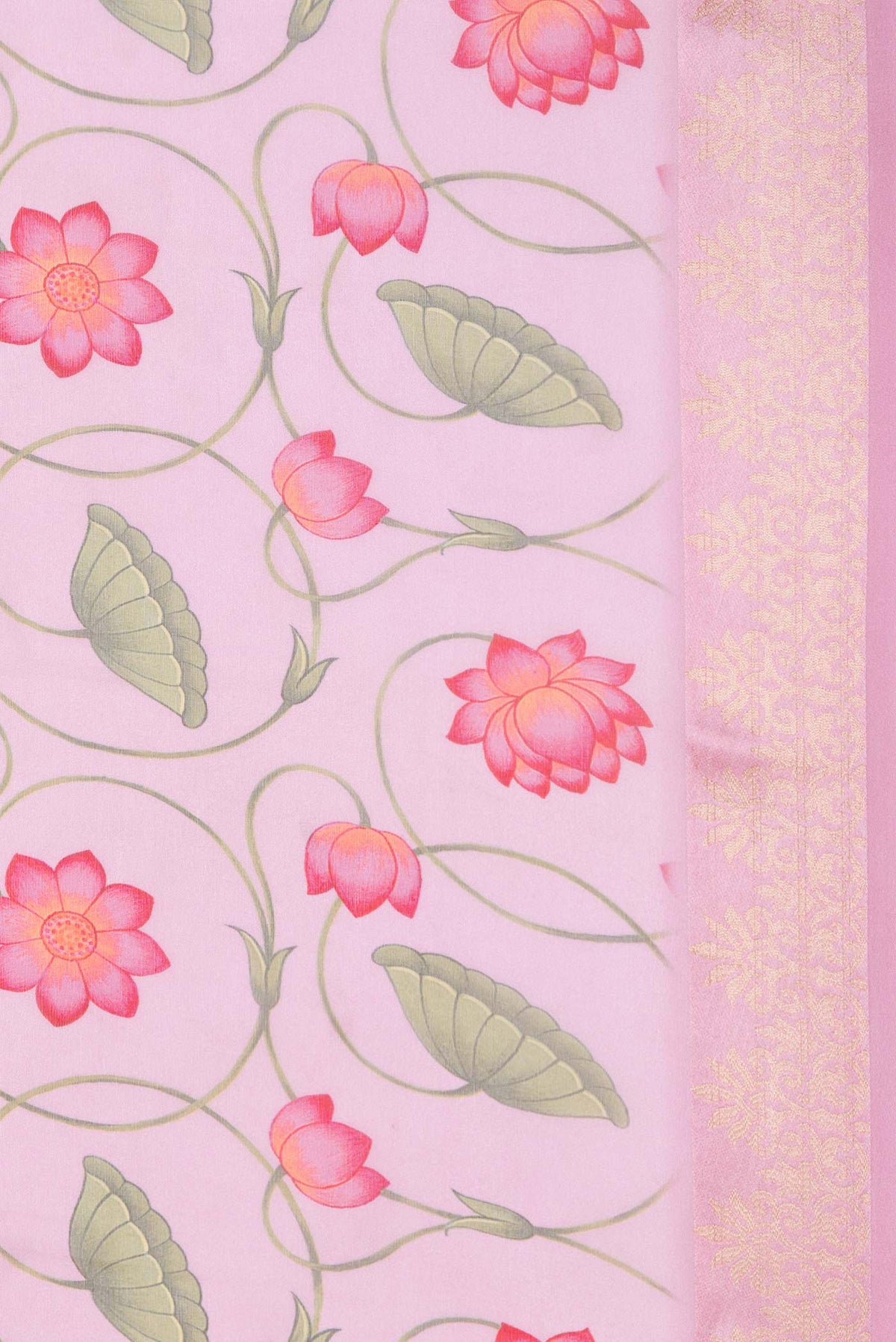 Border image of Pink Dual Tone Mysore Georgette SareePrinted design on the body and Zari Border