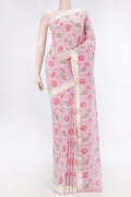 Pink Dual Tone Mysore Georgette SareePrinted design on the body and Zari Border displayed on a mannequin
