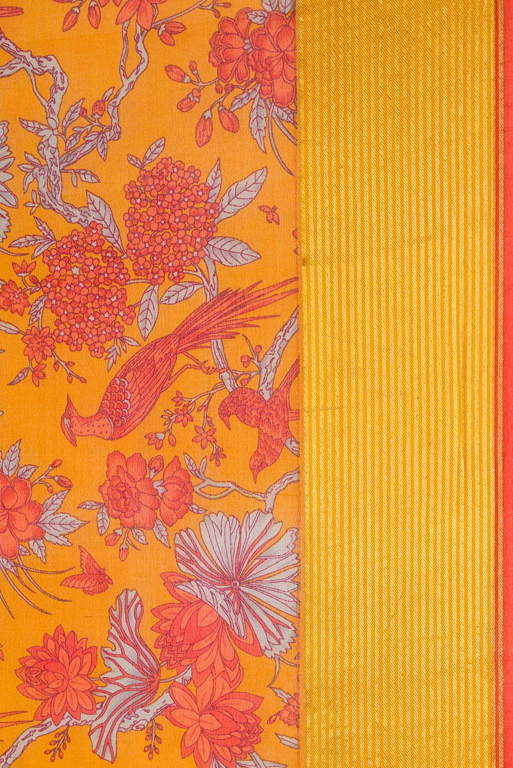 Border image of Mustard Dual Tone Mysore Crepe Saree with Printed design on the body and Zari Border. 