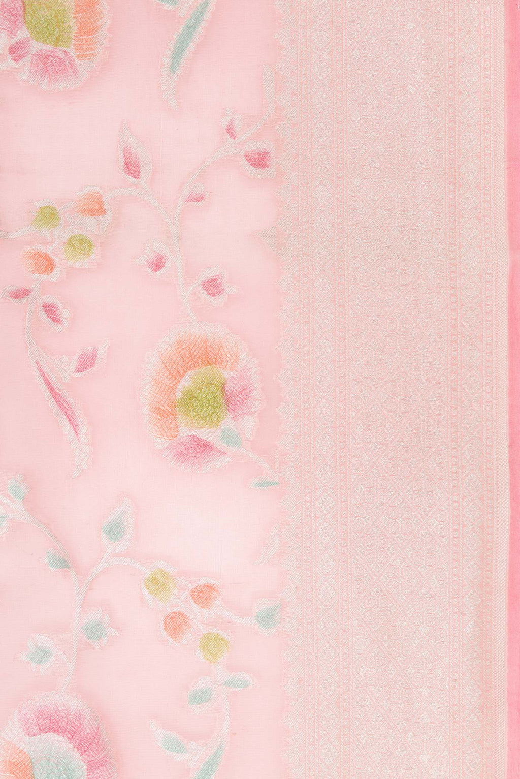 Border image of Pink Dual Tone Organza Silk Saree with Zari Brocade on the body and Zari Border. 