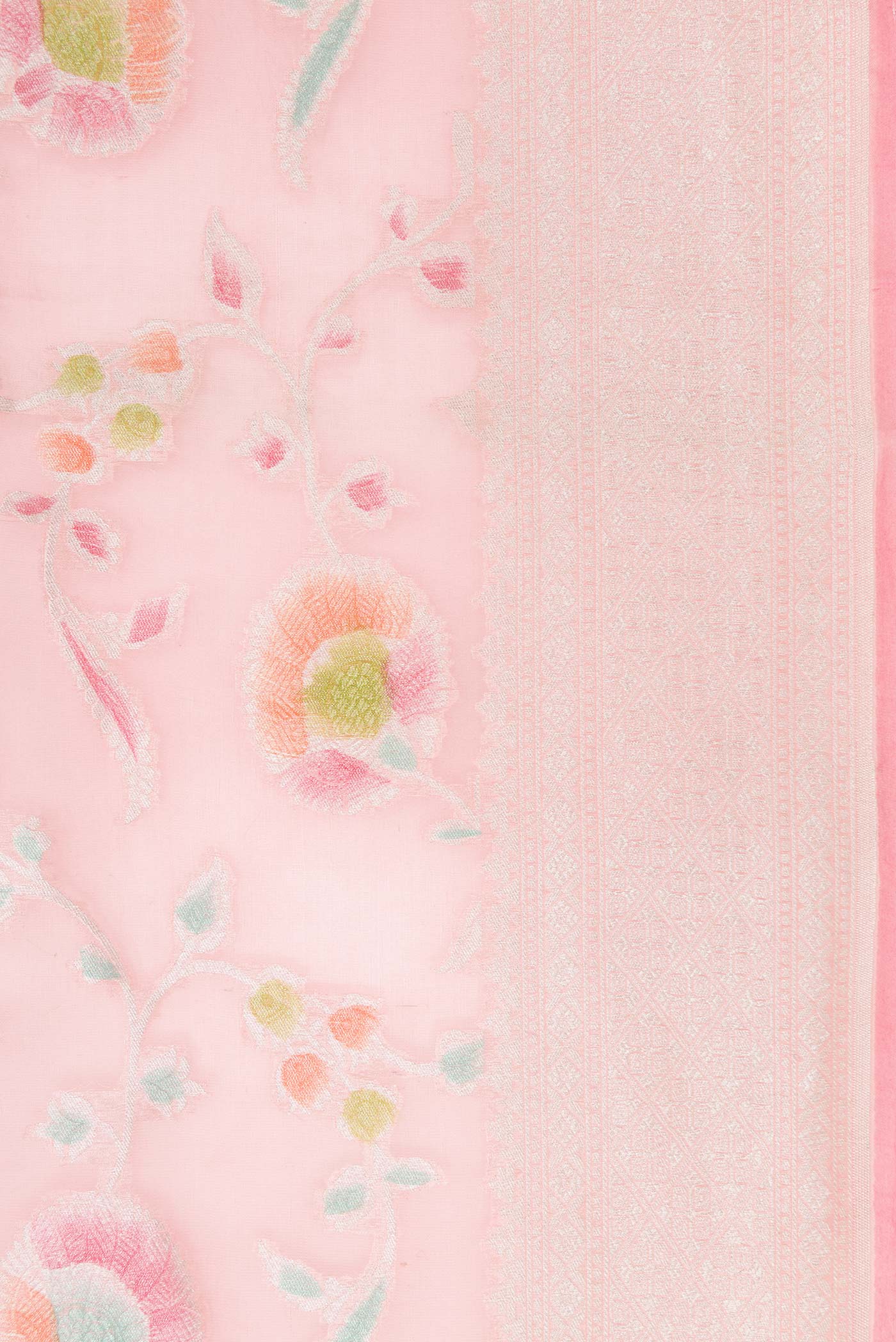 Border image of Pink Dual Tone Organza Silk Saree with Zari Brocade on the body and Zari Border. 