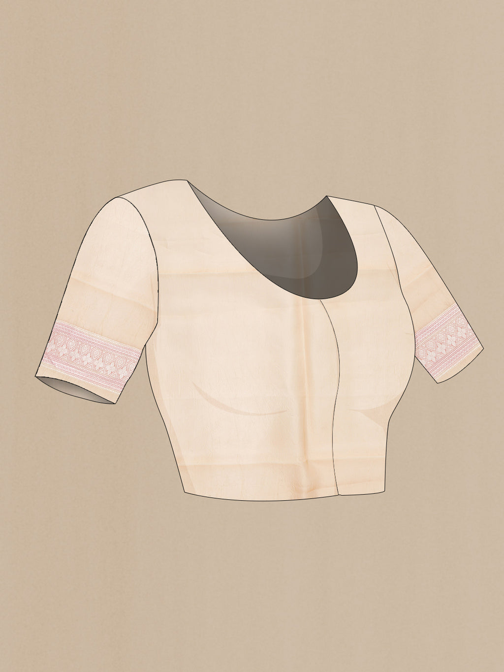 Close up image of the blouse of Sandal Dual Tone Organza Silk Saree with Zari Brocade on the body and Zari Border. 