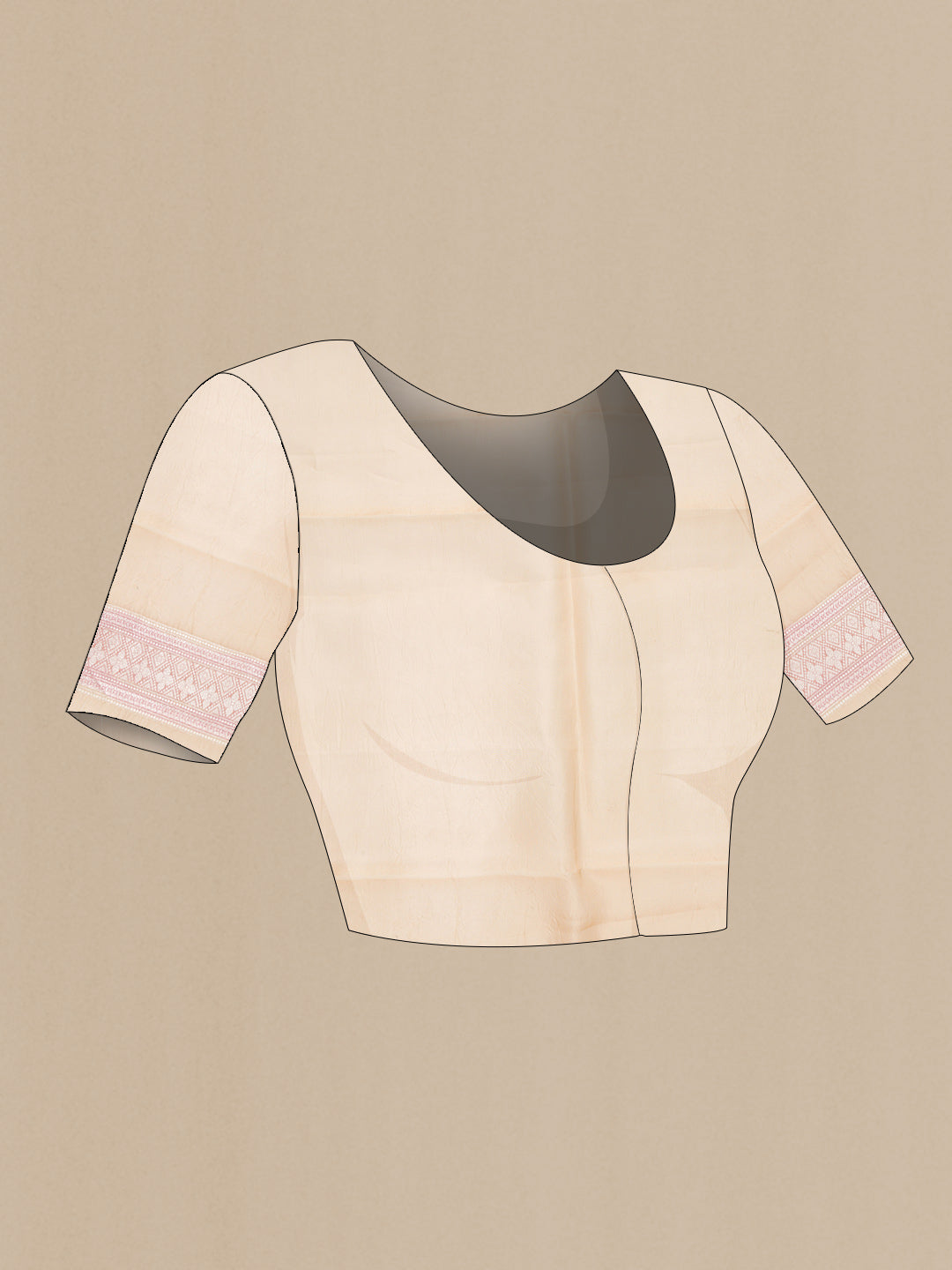 Close up image of the blouse of Sandal Dual Tone Organza Silk Saree with Zari Brocade on the body and Zari Border. 