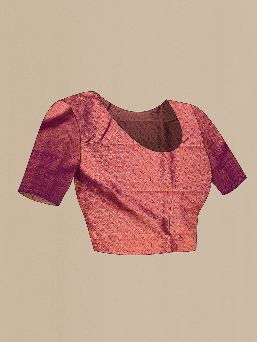 Close up image of the blouse of Purple Dual Tone Kanjivaram Silk Saree with Zari Brocade on the body and Fancy Border. 