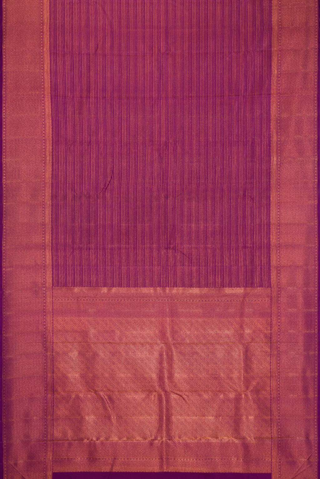 Flat view of Purple Dual Tone Kanjivaram Silk Saree with Zari Brocade on the body and Fancy Border. 