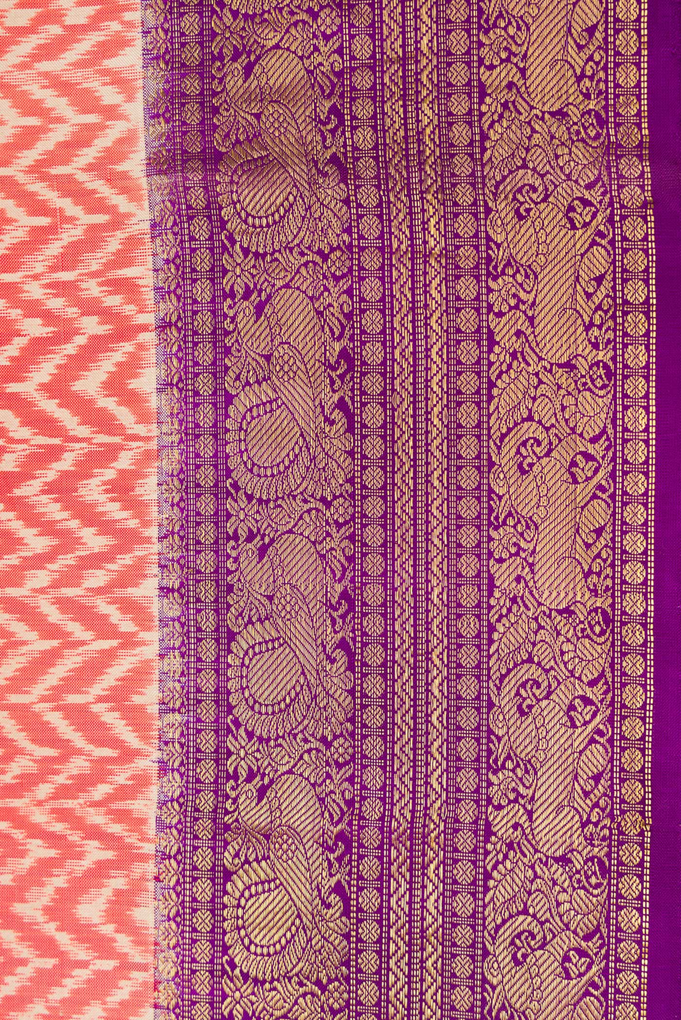 Border image of Orange Dual Tone Double Ikat Saree with Ikat Print on the body and Ikat Border. 