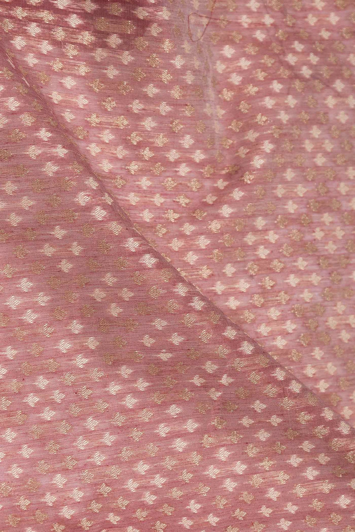 Close up of Mauve Dual Tone Chanderi Silk Saree with Zari Brocade on the body and Embroidery Border displaying folds