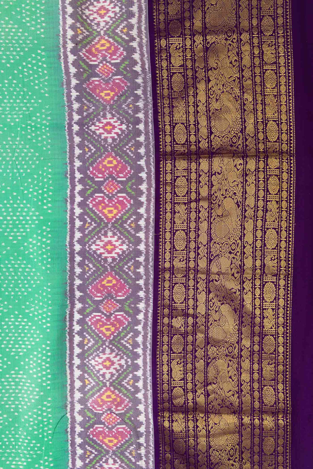 Border image of Sea Green Pochampally Silk Saree with Pure Ikat on the body and Zari Border
