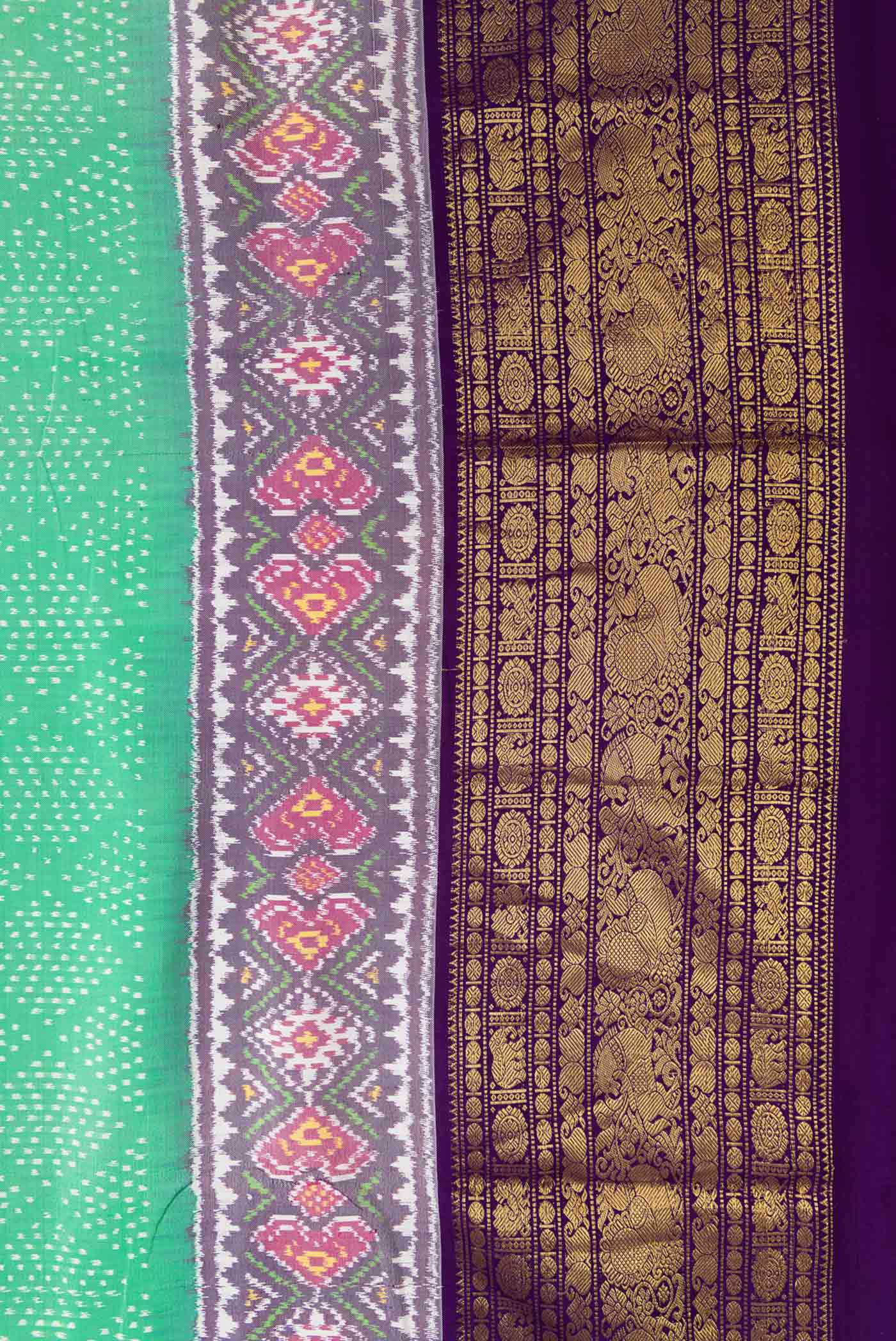 Border image of Sea Green Pochampally Silk Saree with Pure Ikat on the body and Zari Border