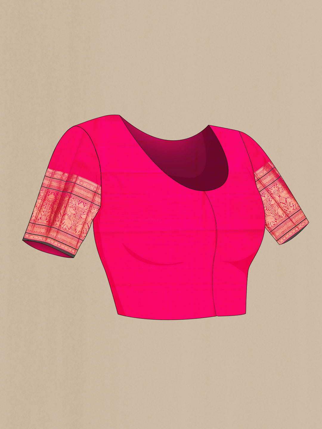 Close up image of the blouse of Pink Dual Tone Kanchipuram Silk Saree with Zari Brocade on the body and Zari Border. 
