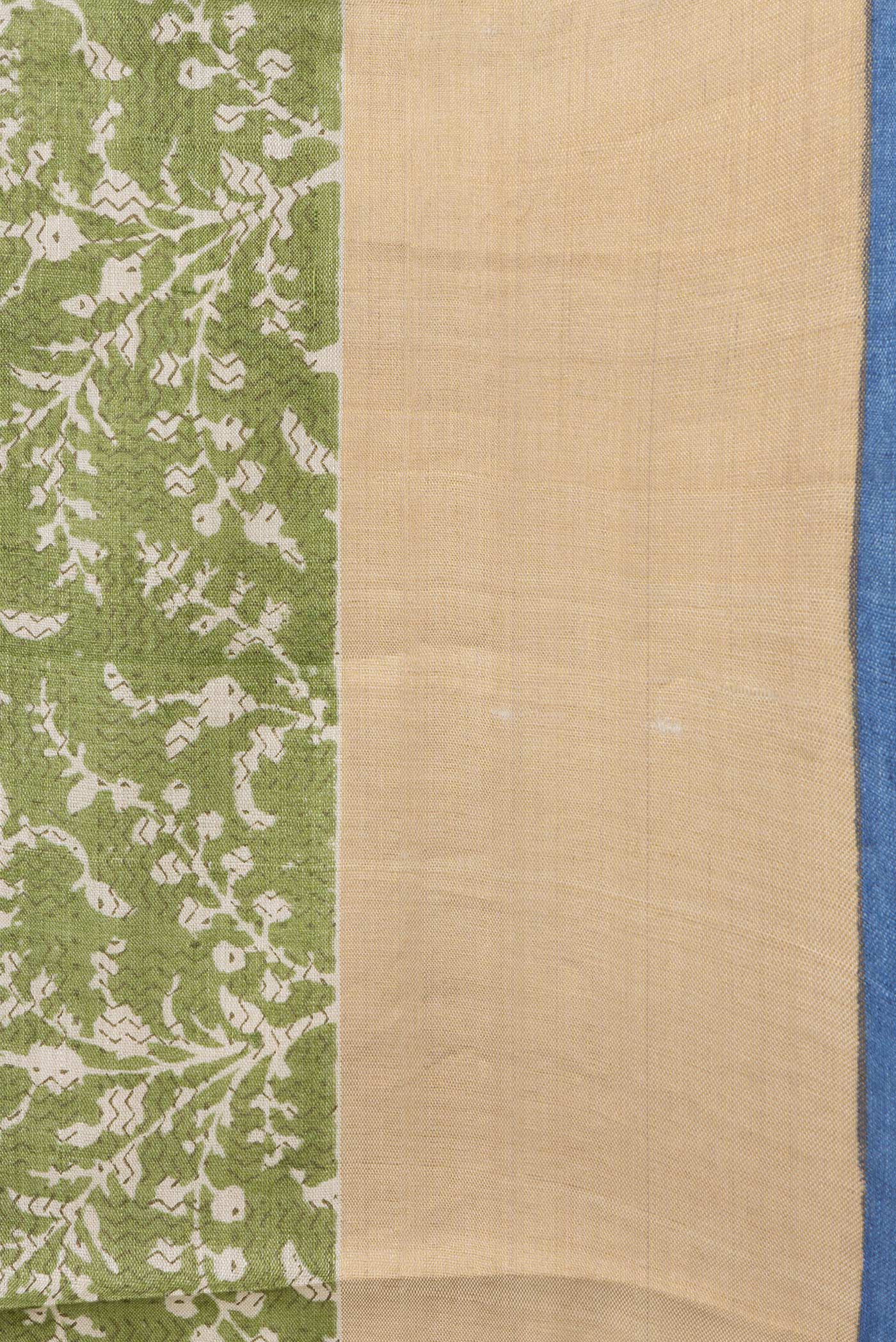 Border image of Green Dual Tone Tussar Silk Saree with Printed design on the body and Zari Border. 