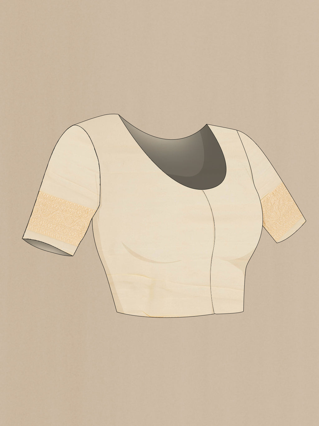 Close up image of the blouse of Sandal Dual Tone Banarasi Georgette Saree with Zari Butta on the body and Zari Border. 
