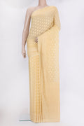 Sandal Dual Tone Banarasi Georgette Saree with Zari Butta on the body and Zari Border.  displayed on a mannequin
