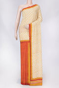 Beige Dual Tone Mysore Crepe Saree with Printed design on the body and Plain Border displayed on a mannequin