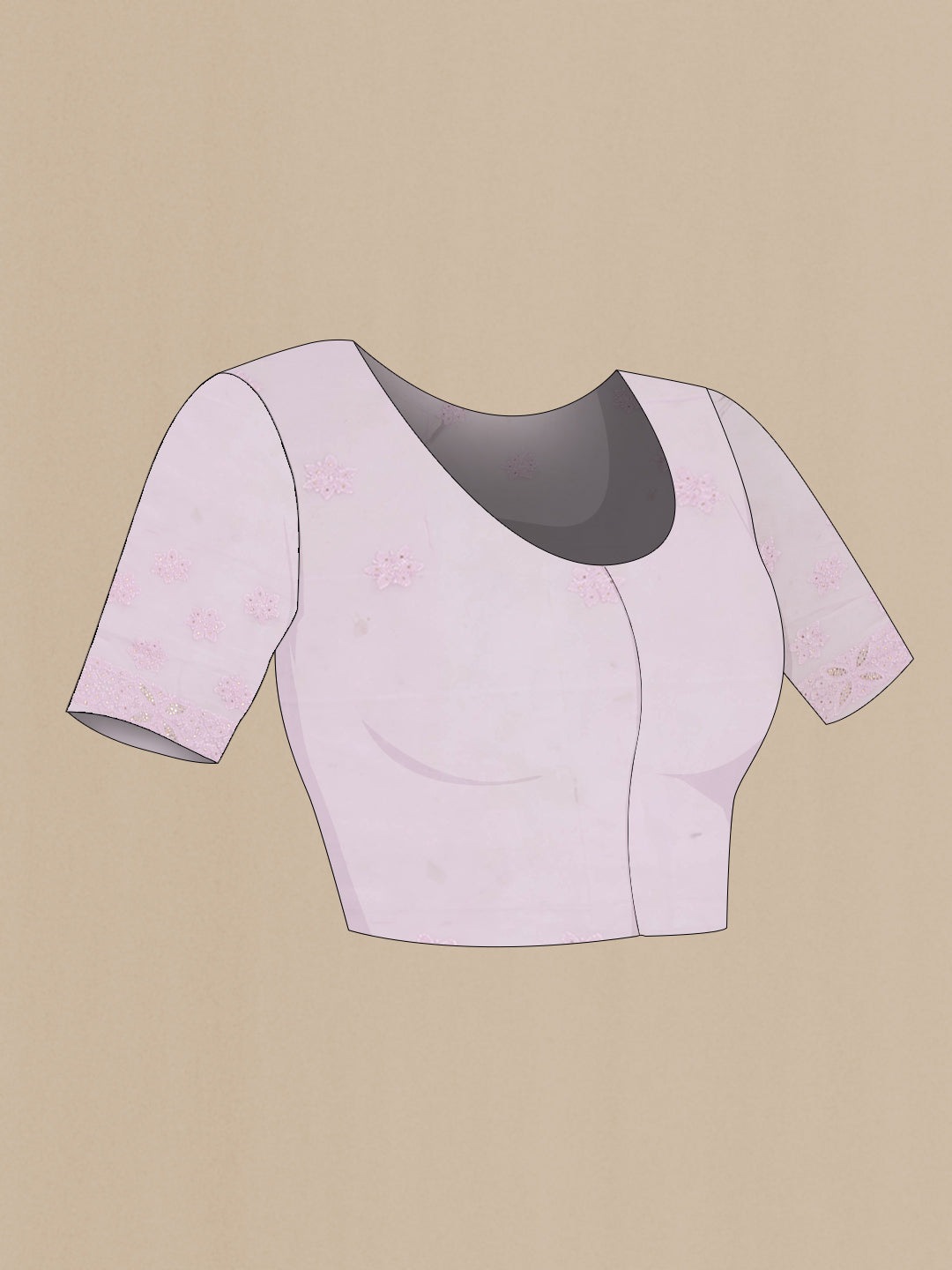 Close up image of the blouse of Pink Dual Tone Georgette Saree with Embroidery on the body and Embroidery Border