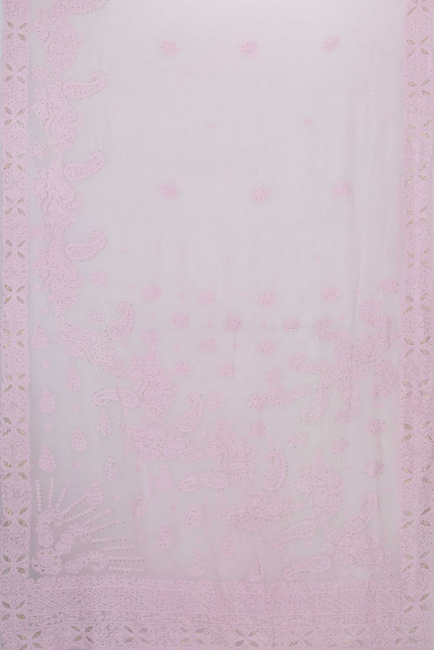Flat view of Pink Dual Tone Georgette Saree with Embroidery on the body and Embroidery Border