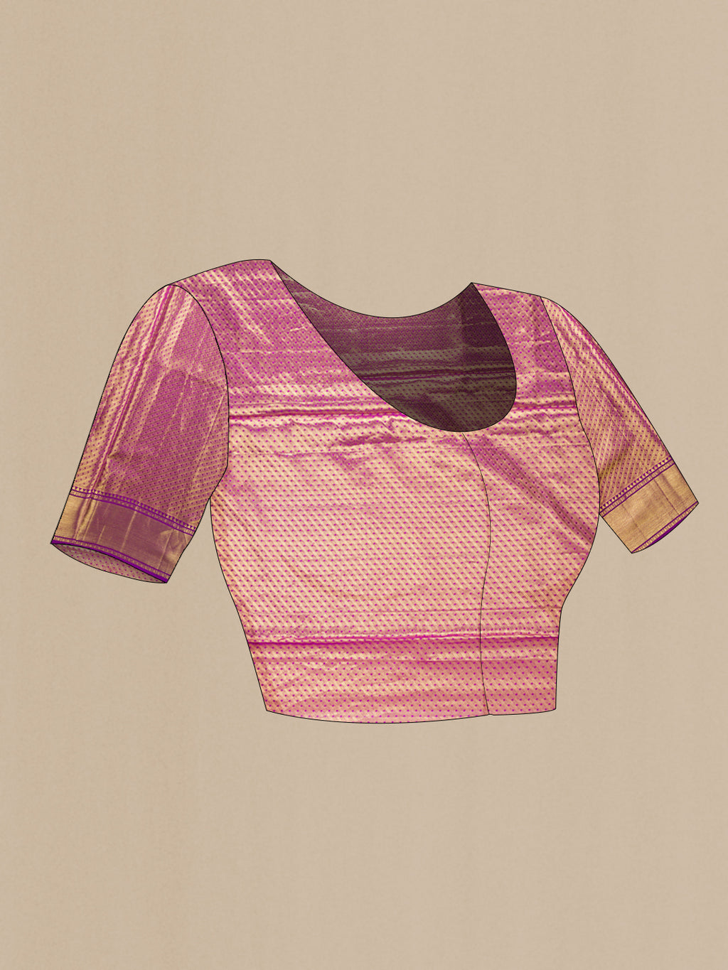 Close up image of the blouse of Green Dual Tone Kanjivaram Tissue Silk Saree with Zari Brocade on the body and Zari Border. 
