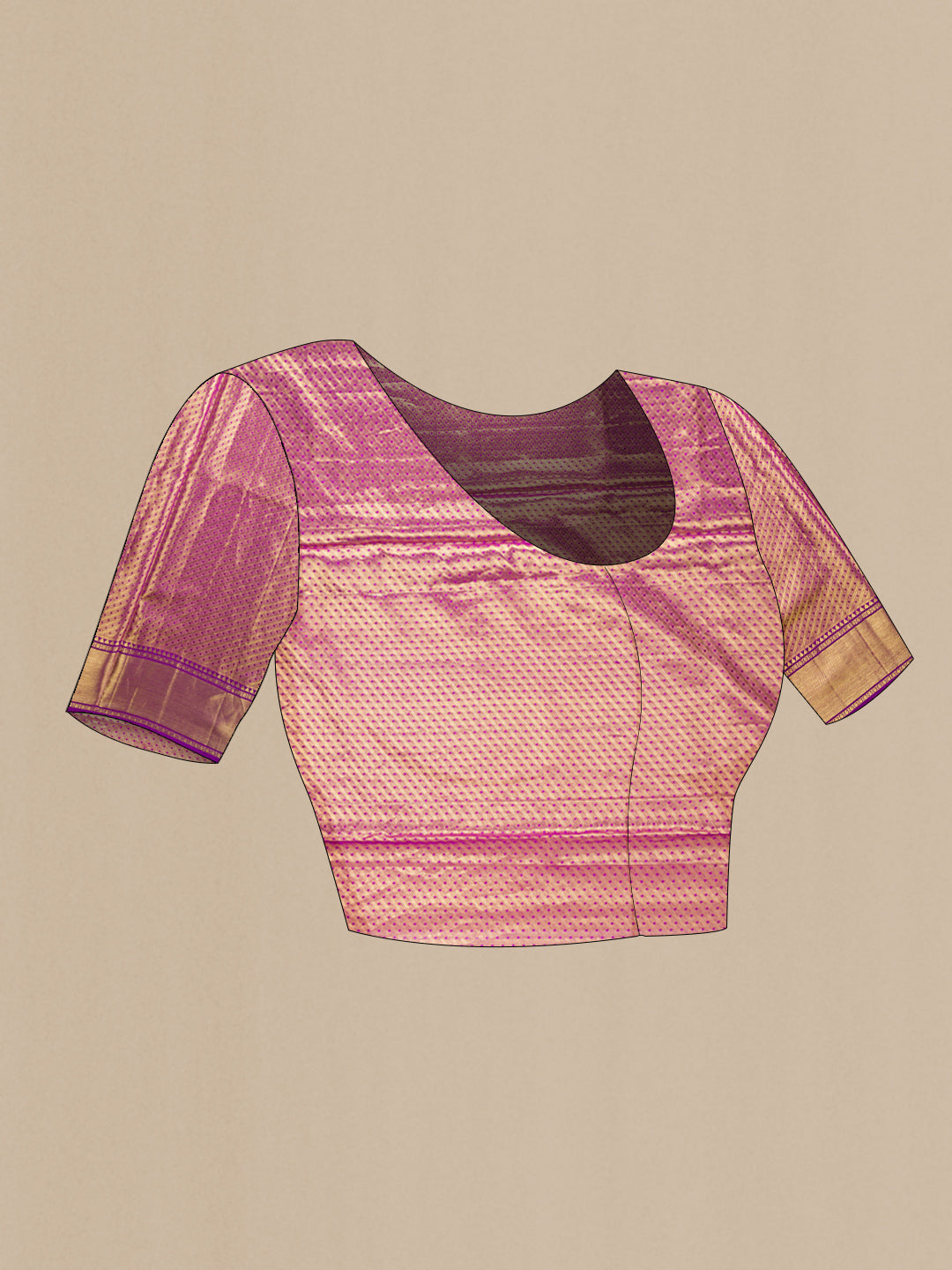Close up image of the blouse of Green Dual Tone Kanjivaram Tissue Silk Saree with Zari Brocade on the body and Zari Border. 