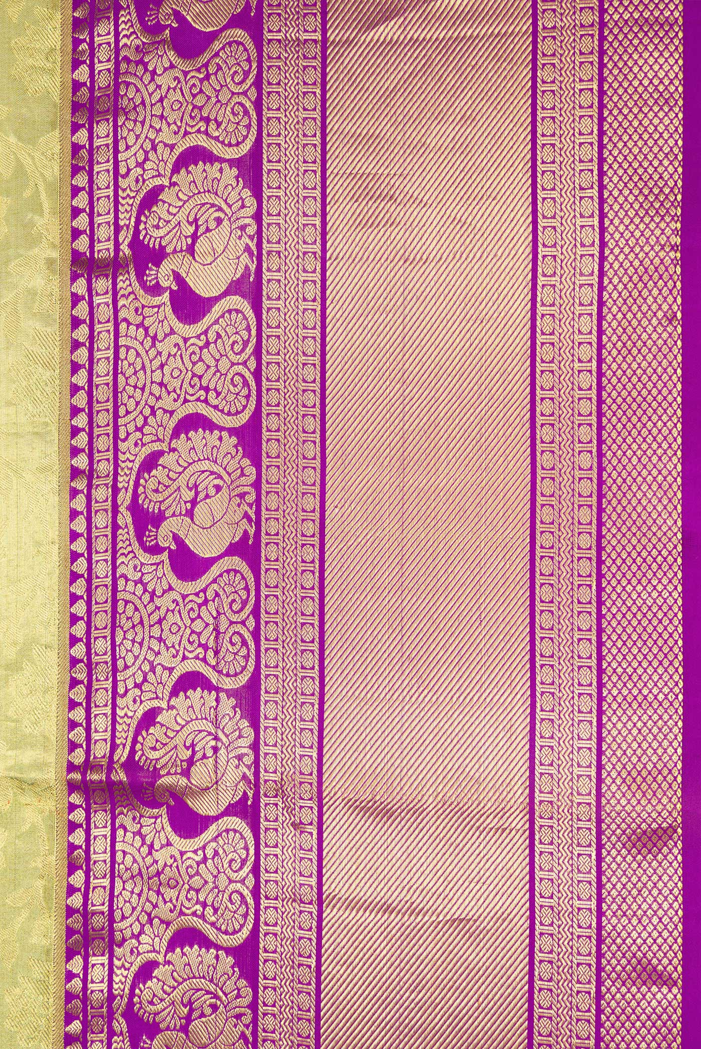 Border image of Green Dual Tone Kanjivaram Tissue Silk Saree with Zari Brocade on the body and Zari Border. 