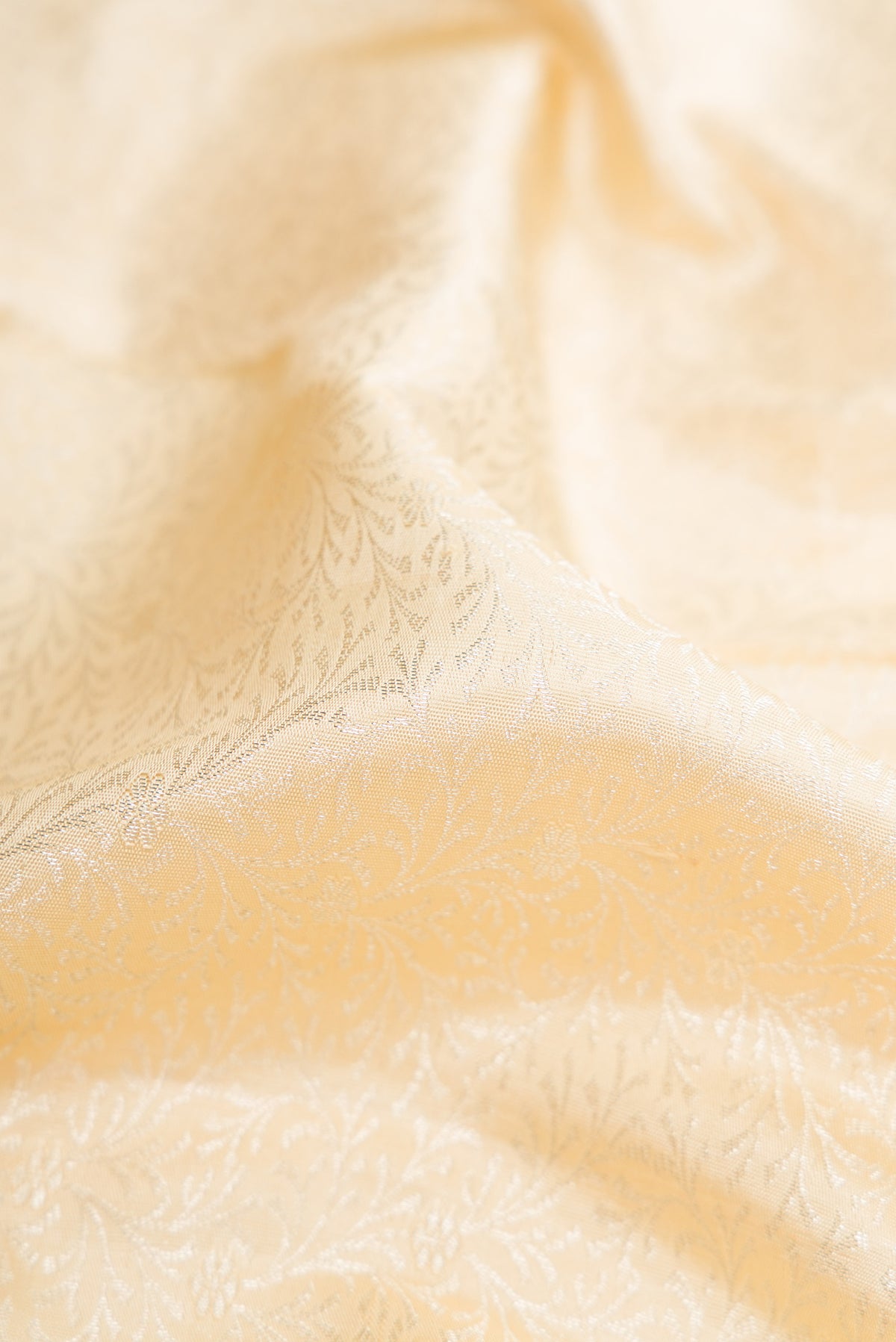 Close up of Sandal Dual Tone Kanchipuram Silk Saree with Zari Brocade on the body and Fancy Border.  displaying folds