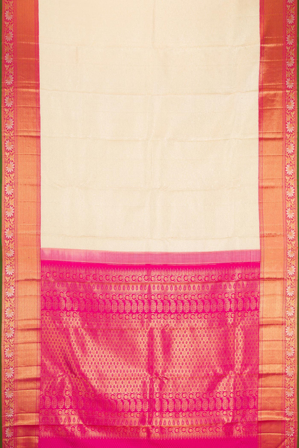 Flat view of Sandal Dual Tone Kanchipuram Silk Saree with Zari Brocade on the body and Fancy Border. 