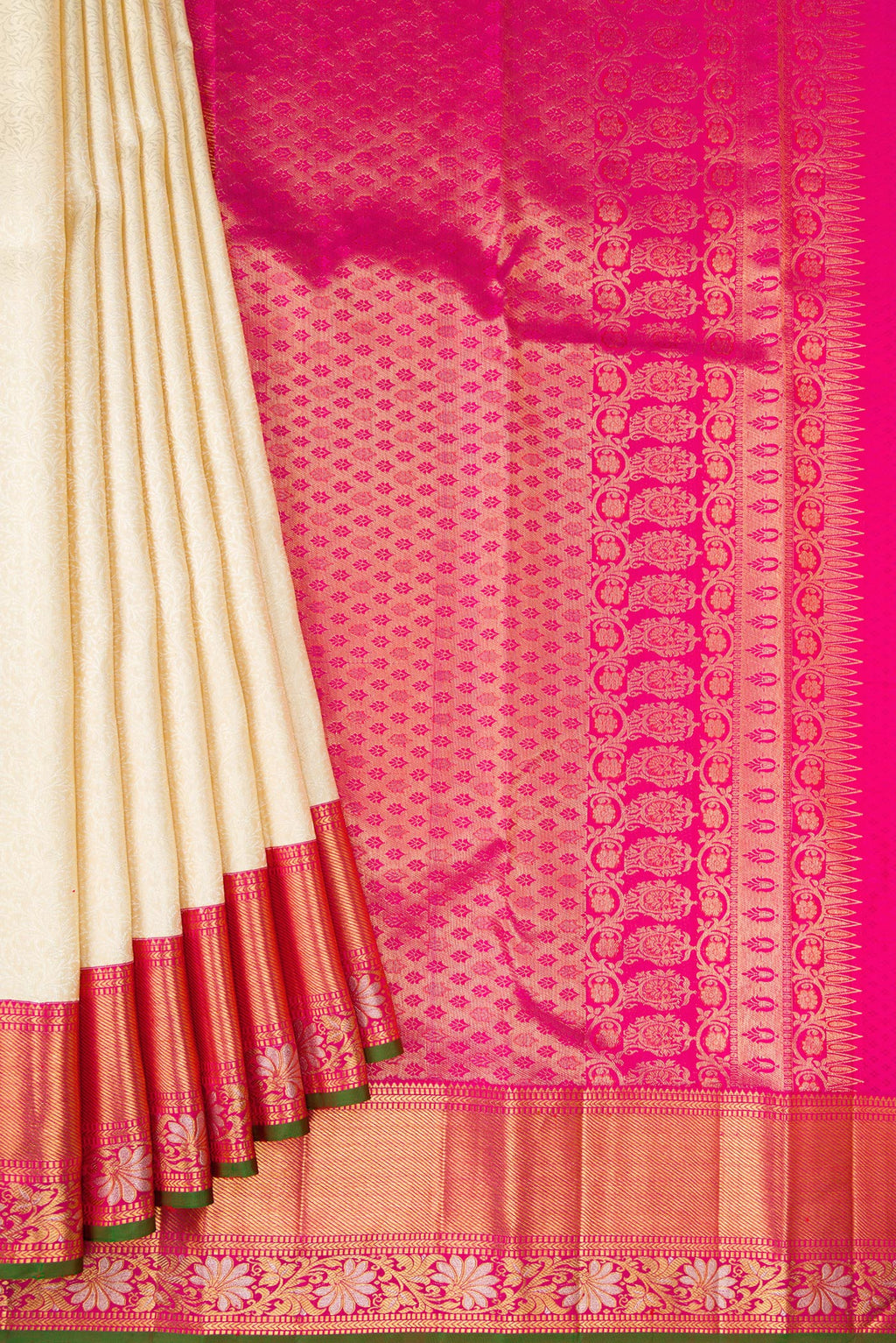 Pleats and pallu of Sandal Dual Tone Kanchipuram Silk Saree with Zari Brocade on the body and Fancy Border. 