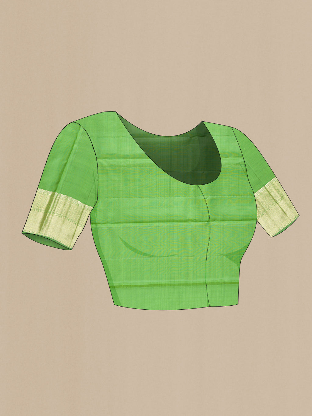 Close up image of the blouse of Pista Green Dual Tone Kanchipuram Silk Saree with Zari Brocade on the body and Zari Border. 