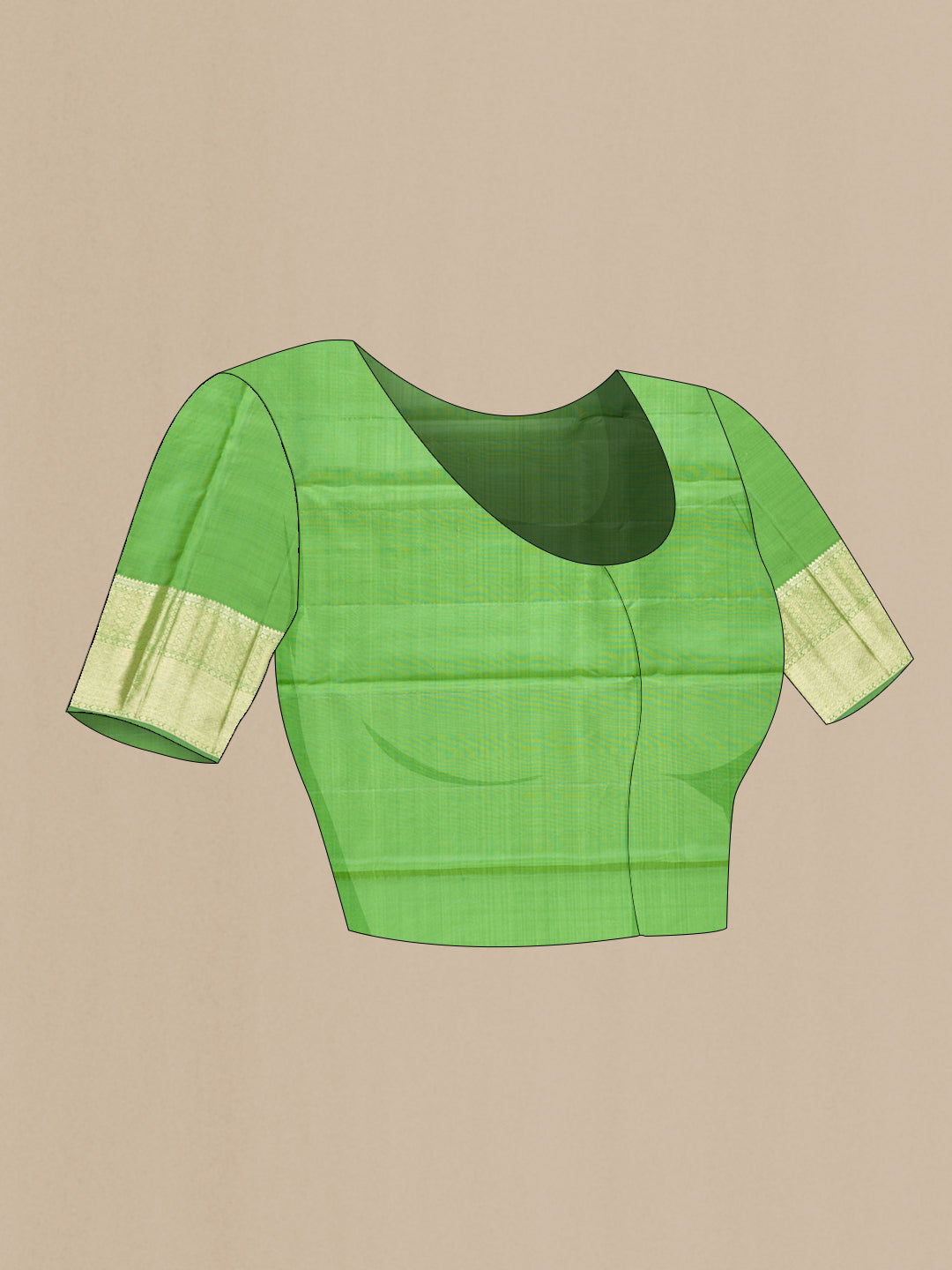 Close up image of the blouse of Pista Green Dual Tone Kanchipuram Silk Saree with Zari Brocade on the body and Zari Border. 