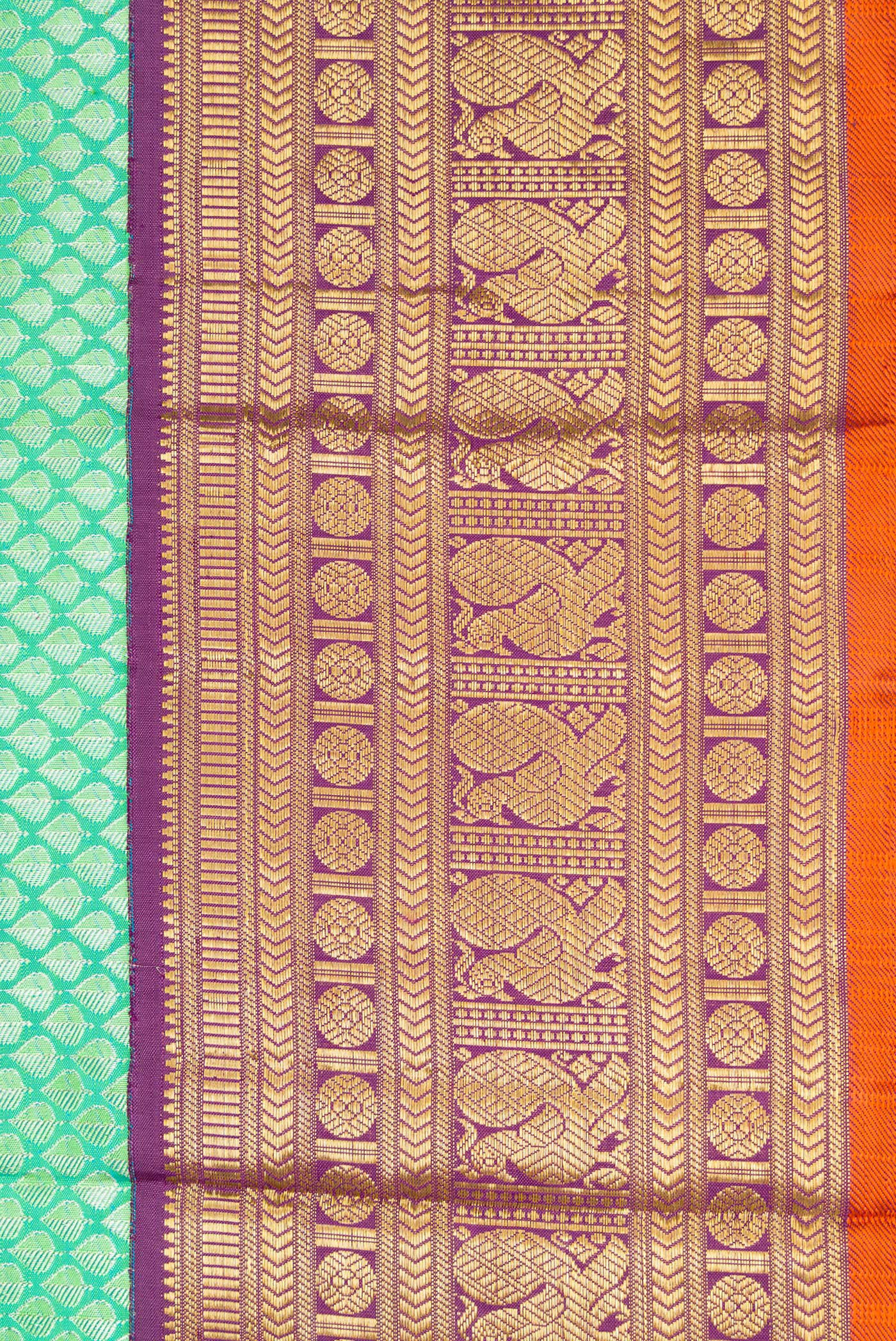 Border image of Sea Green Dual Tone Kanchipuram Silk Saree with Zari Brocade on the body and Zari Border. 